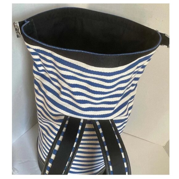 Want Les Essentiels Backpack Roll Top Duffel XL Blue Canvas Leather Stripe - Picture 8 of 11